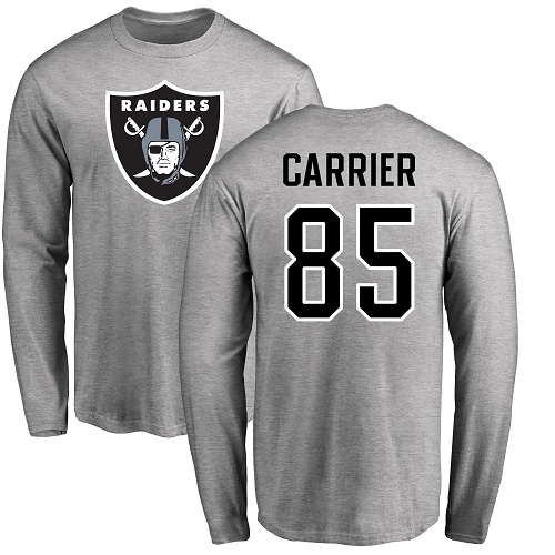 Men Oakland Raiders Ash Derek Carrier Name and Number Logo NFL Football #85 Long Sleeve T Shirt->nfl t-shirts->Sports Accessory